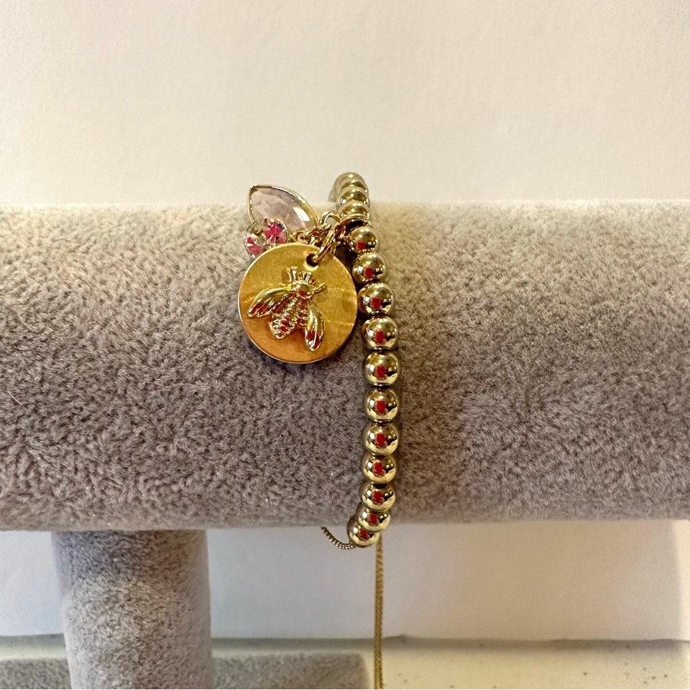 R. J. Graziano Bracelet gold tone adjustable / bumble bee charm, “you can do it”